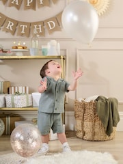 Mamas & Papas Green Patch Pocket 100% Cotton Shirt and Shorts Set - Image 2 of 5