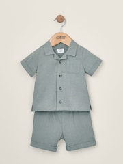 Mamas & Papas Green Patch Pocket 100% Cotton Shirt and Shorts Set - Image 4 of 5