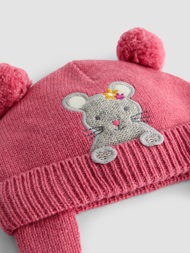 JoJo Maman Bébé Pink Mouse Appliqué Hat - Image 3 of 3