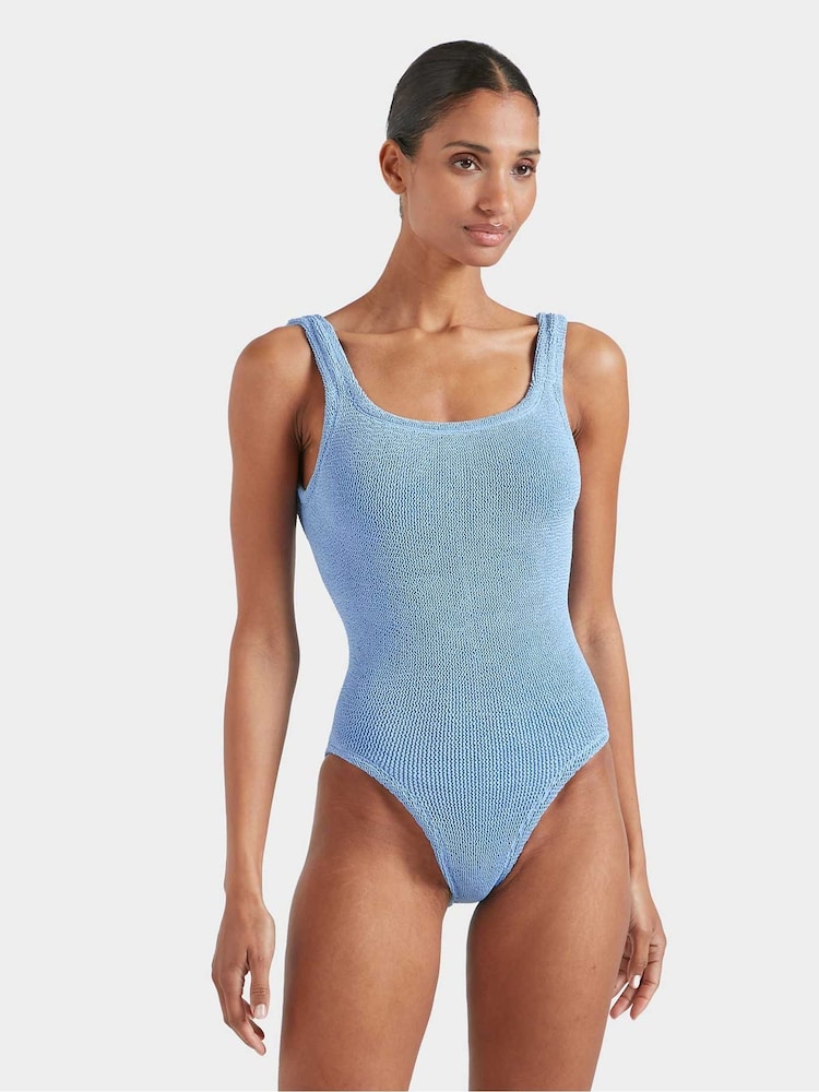 Hunza G Blue Square Neck Crinkle Swimsuit - Image 1 of 3