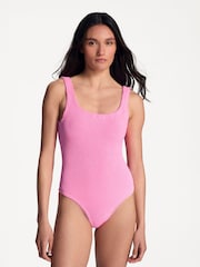 Hunza G Pink Square Neck Crinkle Swimsuit - Image 1 of 4