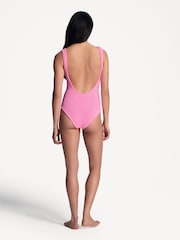 Hunza G Pink Square Neck Crinkle Swimsuit - Image 2 of 4