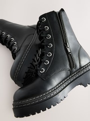 Black Wide Fit (G) Leather Chunky Lace-Up Boots - Image 4 of 5