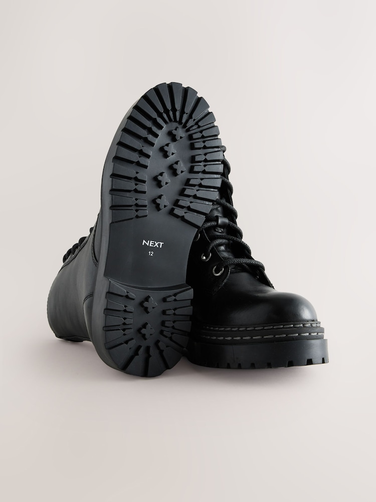 Black Wide Fit (G) Leather Chunky Lace-Up Boots - Image 5 of 5