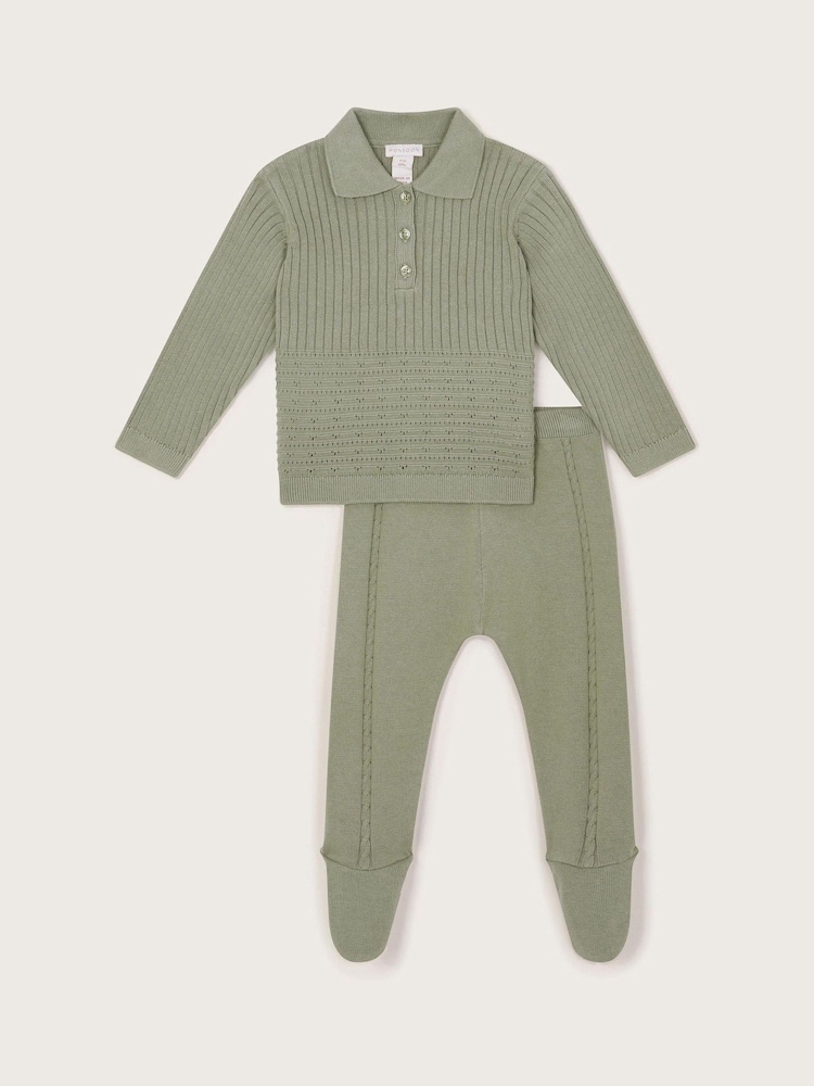 Monsoon Green Newborn Knitted Top and Leggings Set - Image 1 of 3