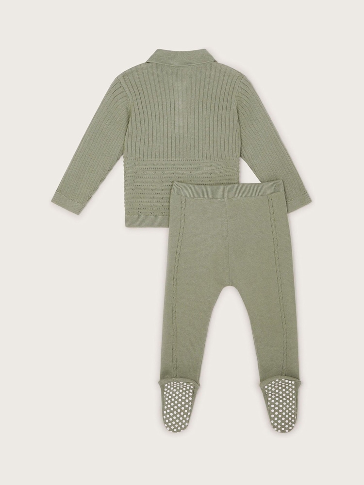 Monsoon Green Newborn Knitted Top and Leggings Set - Image 2 of 3