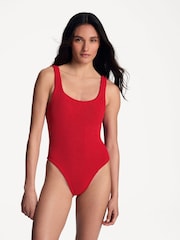 Hunza G Red Square Neck Crinkle Swimsuit - Image 1 of 5