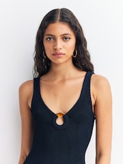 Hunza G Black Celine Swim With Fabric Covered Hoops Metallic Crinkle Rosewood Swimsuit - Image 4 of 5