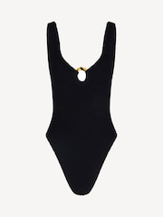 Hunza G Black Celine Swim With Fabric Covered Hoops Metallic Crinkle Rosewood Swimsuit - Image 5 of 5
