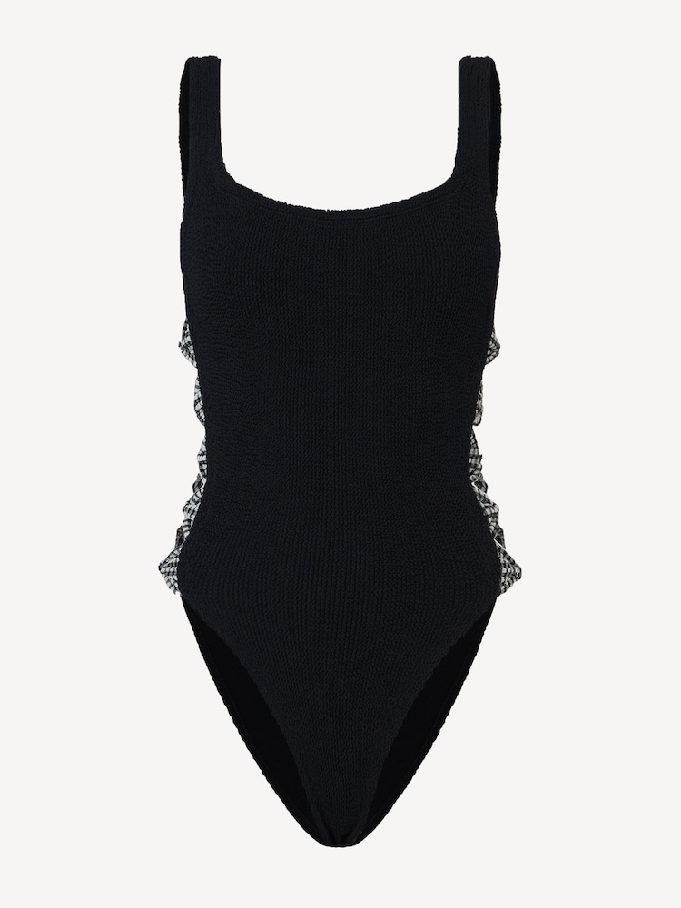 Hunza G Black Tiffany Gingham Bow Side Crinkle Swimsuit - Image 1 of 2