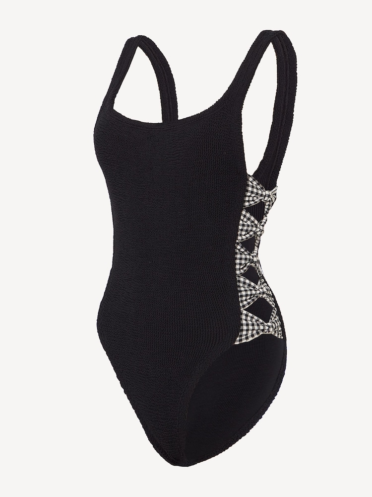 Hunza G Black Tiffany Gingham Bow Side Crinkle Swimsuit - Image 2 of 2