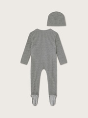 Monsoon Grey Newborn 100% Cotton Cable Knit Romper and Hat Set - Image 2 of 3
