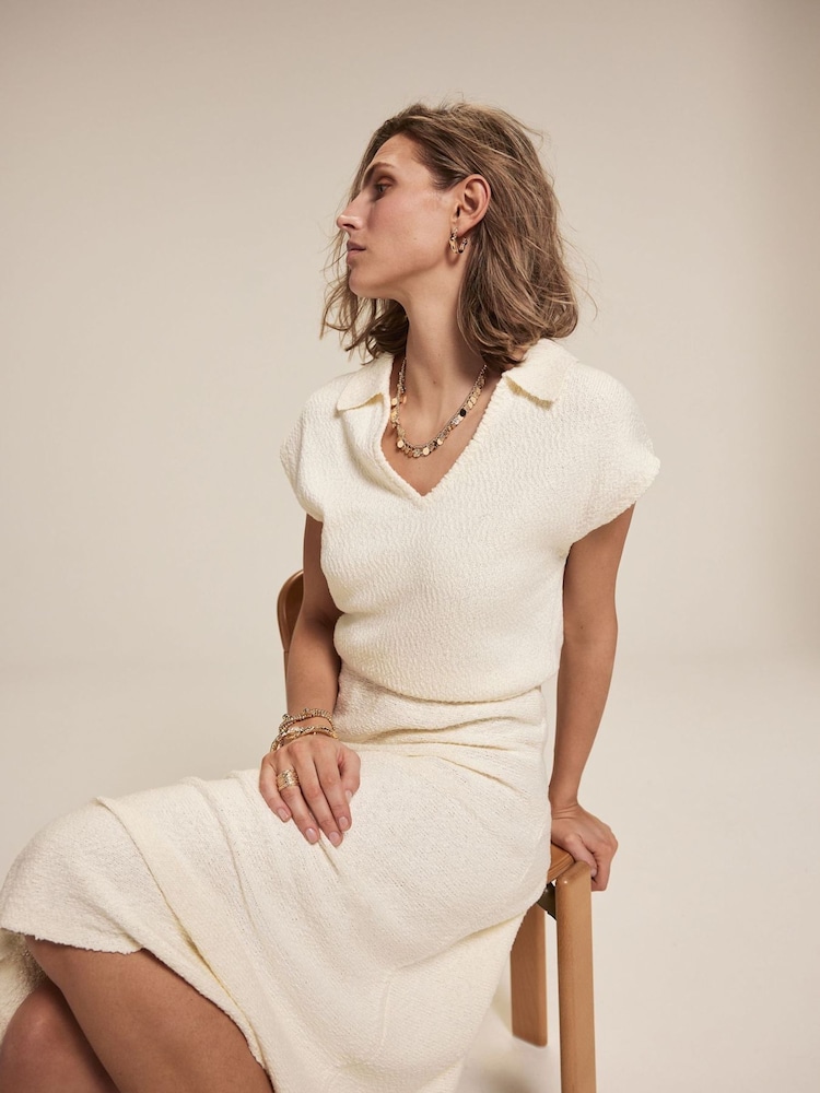 Mint Velvet White Textured Midi Dress - Image 2 of 8