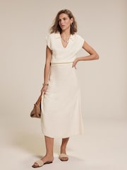Mint Velvet White Textured Midi Dress - Image 3 of 8