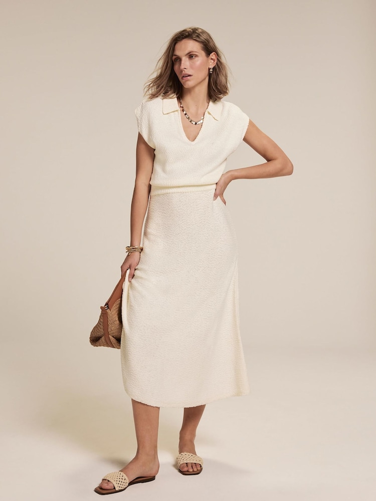 Mint Velvet White Textured Midi Dress - Image 3 of 8