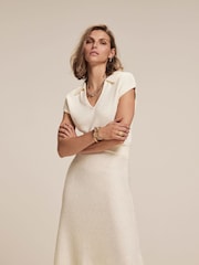 Mint Velvet White Textured Midi Dress - Image 5 of 8