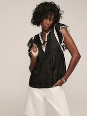 Mint Velvet Black Cap Sleeve Blouse - Image 1 of 8