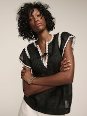 Mint Velvet Black Cap Sleeve Blouse - Image 2 of 8