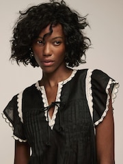Mint Velvet Black Cap Sleeve Blouse - Image 4 of 8