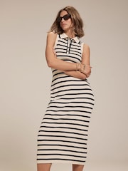 Mint Velvet Cream Striped Jersey 100% Cotton Midi Dress - Image 1 of 8