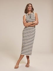 Mint Velvet Cream Striped Jersey 100% Cotton Midi Dress - Image 3 of 8