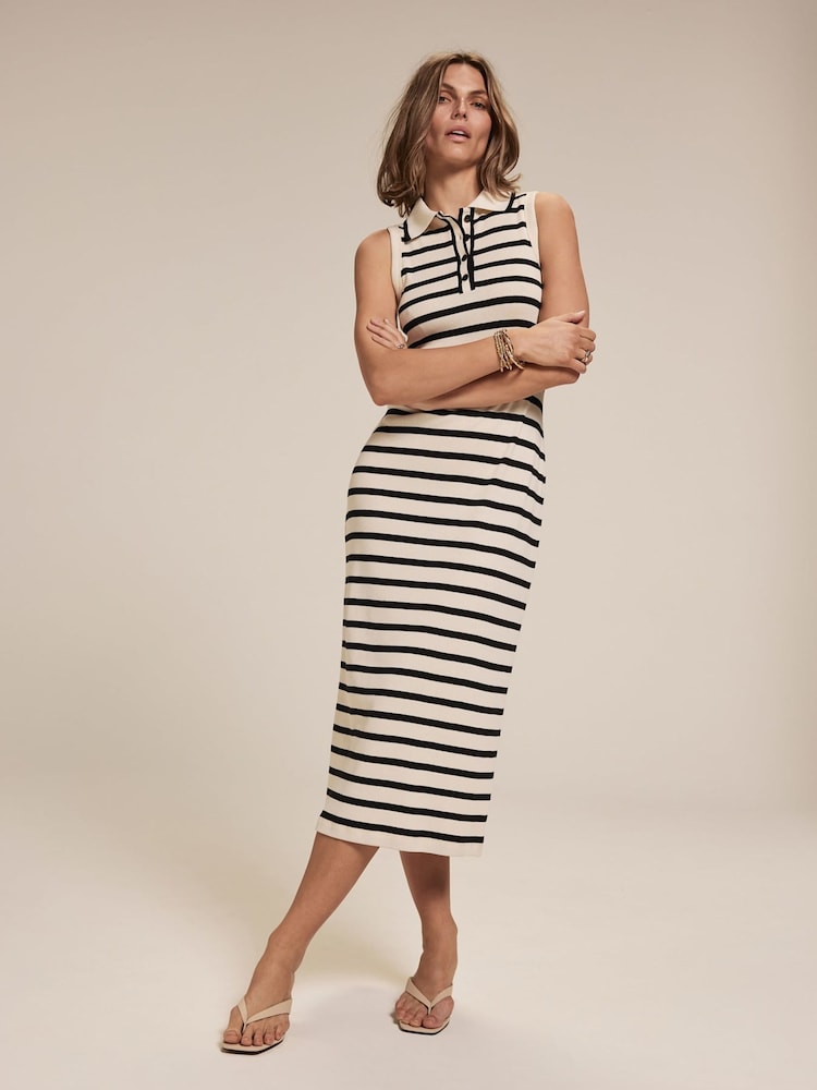 Mint Velvet Cream Striped Jersey 100% Cotton Midi Dress - Image 3 of 8