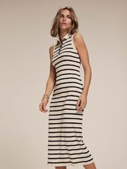 Mint Velvet Cream Striped Jersey 100% Cotton Midi Dress - Image 5 of 8