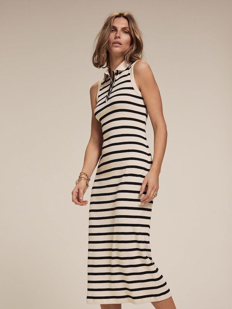 Mint Velvet Cream Striped Jersey 100% Cotton Midi Dress - Image 5 of 8