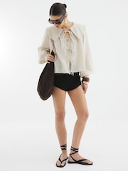 River Island Brown Tie Front Large Collar Blouse - Image 3 of 6
