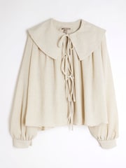 River Island Brown Tie Front Large Collar Blouse - Image 5 of 6