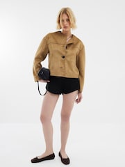 River Island Brown Suedette Collarless Jacket - Image 3 of 4