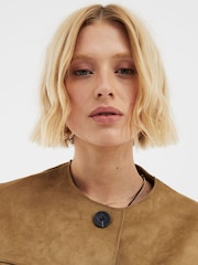 River Island Brown Suedette Collarless Jacket - Image 4 of 4