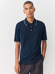 Mornarsko modra - Regular Fit Cotton Rich Short Sleeve Tipped Knit Polo Shirt - Slika 1 iz 7
