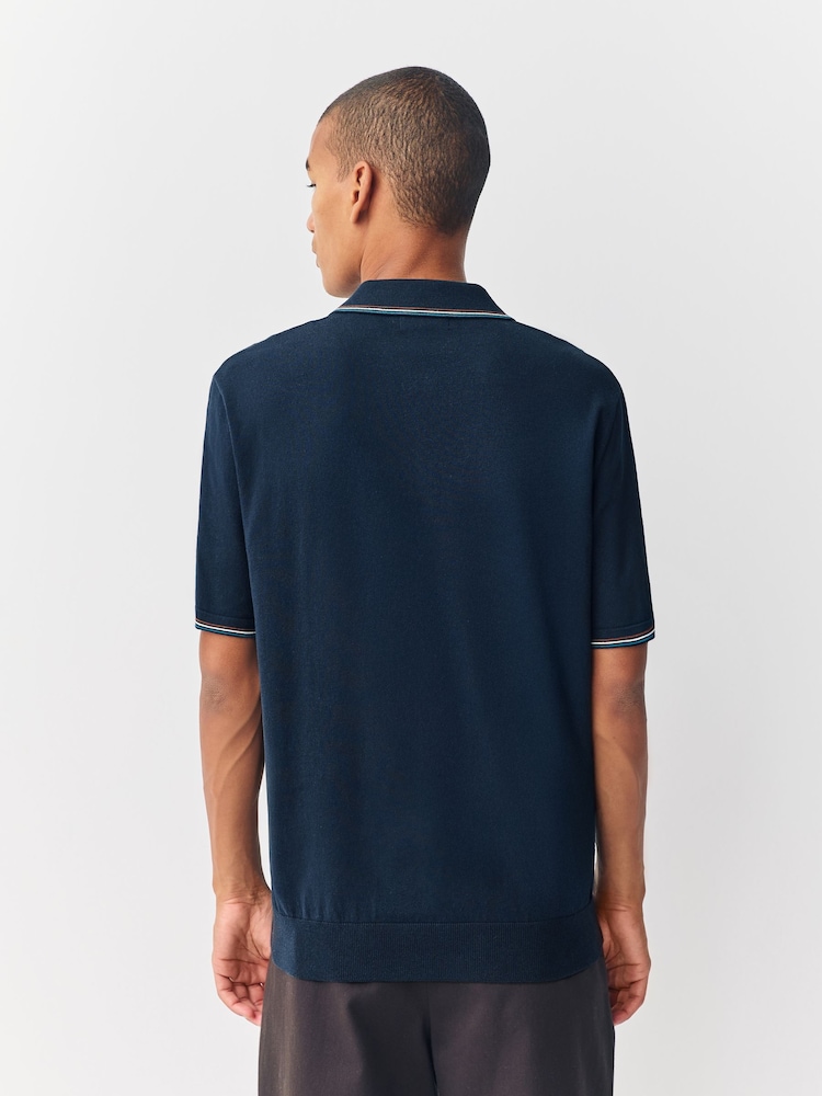 Mornarsko modra - Regular Fit Cotton Rich Short Sleeve Tipped Knit Polo Shirt - Slika 2 iz 7