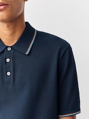 Mornarsko modra - Regular Fit Cotton Rich Short Sleeve Tipped Knit Polo Shirt - Slika 3 iz 7