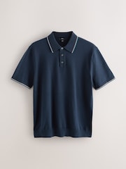 Mornarsko modra - Regular Fit Cotton Rich Short Sleeve Tipped Knit Polo Shirt - Slika 5 iz 7
