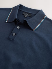 Mornarsko modra - Regular Fit Cotton Rich Short Sleeve Tipped Knit Polo Shirt - Slika 6 iz 7