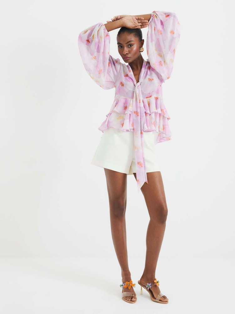 River Island Purple Sheer Floral Ruffle Blouse - Image 2 of 6