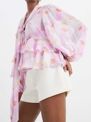 River Island Purple Sheer Floral Ruffle Blouse - Image 3 of 6
