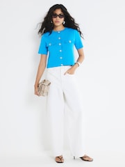 River Island Blue Short Sleeve Button Front Military Shirt - Image 2 of 4