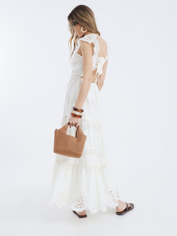 River Island Cream Broderie 100% Cotton Midi Dress - Image 2 of 4