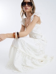 River Island Cream Broderie 100% Cotton Midi Dress - Image 3 of 4