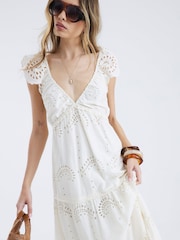 River Island Cream Broderie 100% Cotton Midi Dress - Image 4 of 4