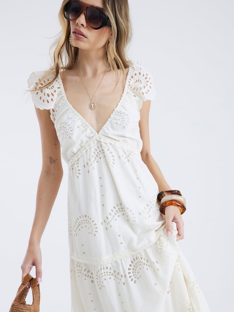 River Island Cream Broderie 100% Cotton Midi Dress - Image 4 of 4