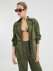 River Island Khaki Lace Insert 100% Cotton Shirt - Image 1 of 6