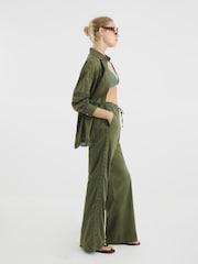 River Island Khaki Lace Insert 100% Cotton Shirt - Image 3 of 6