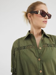 River Island Khaki Lace Insert 100% Cotton Shirt - Image 4 of 6