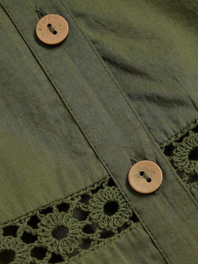 River Island Khaki Lace Insert 100% Cotton Shirt - Image 6 of 6