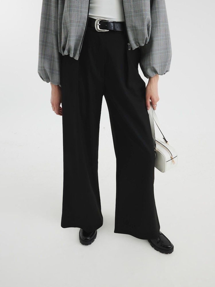 River Island Black Belted Wide Leg Trousers - Image 1 of 4