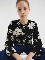 River Island Black Floral Embroidered Collarless Jacket - Image 1 of 4